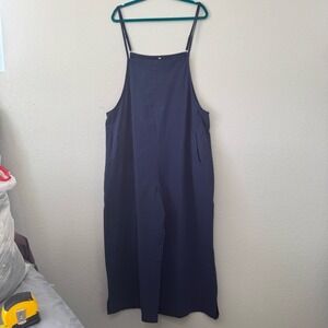 Navy Blue Wide Leg Jumpsuit Overalls Women's Relaxed Fit Cropped